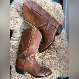Vintage Tony Lama Brown Leather Cowboy Boots Men Size 9.5